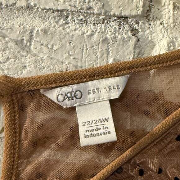 Cato Plus Size 22/24W Sheer Dot Sleeve Blouse – Brown Ruffle Mesh Detail - Picture 5 of 10